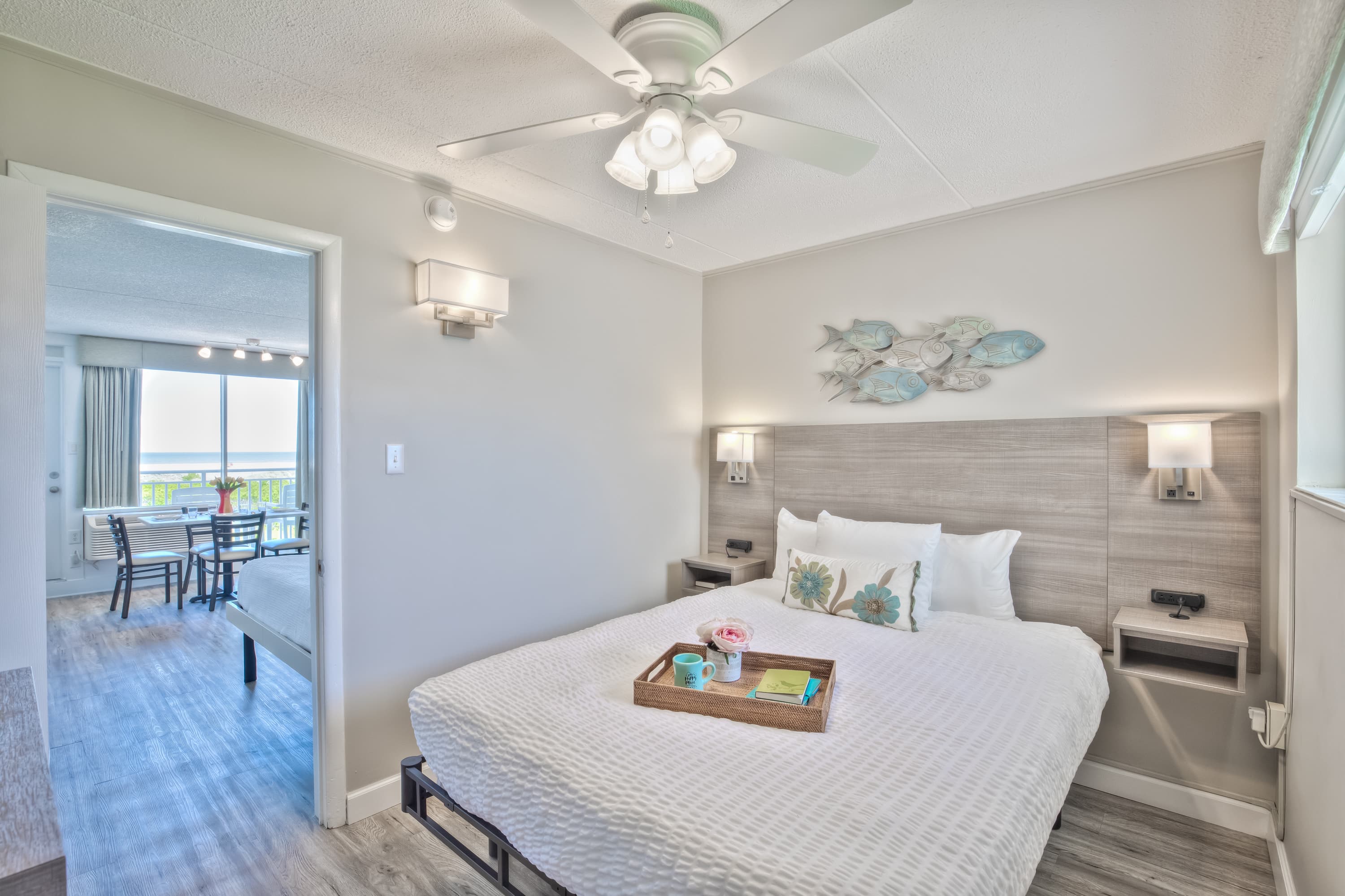 Enter into bedroom with queen bed